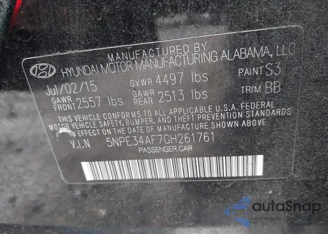 2016 Hyundai Sonata Sport z USA, uszkodzony, nr VIN 5NPE34AF7GH261761